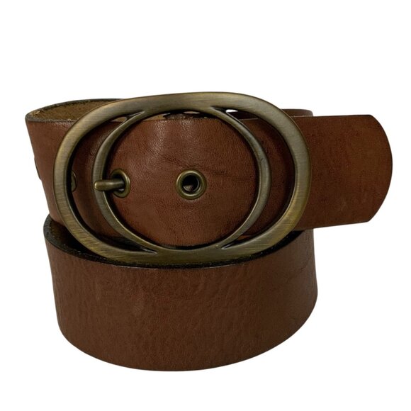 Fossil Womens Genuine Leather Belt Large Vintage Oval Buckle Chocolate Brown - Picture 1 of 5